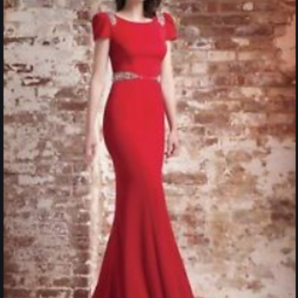 Mignon Red Gown Mermaid Style Embellished.